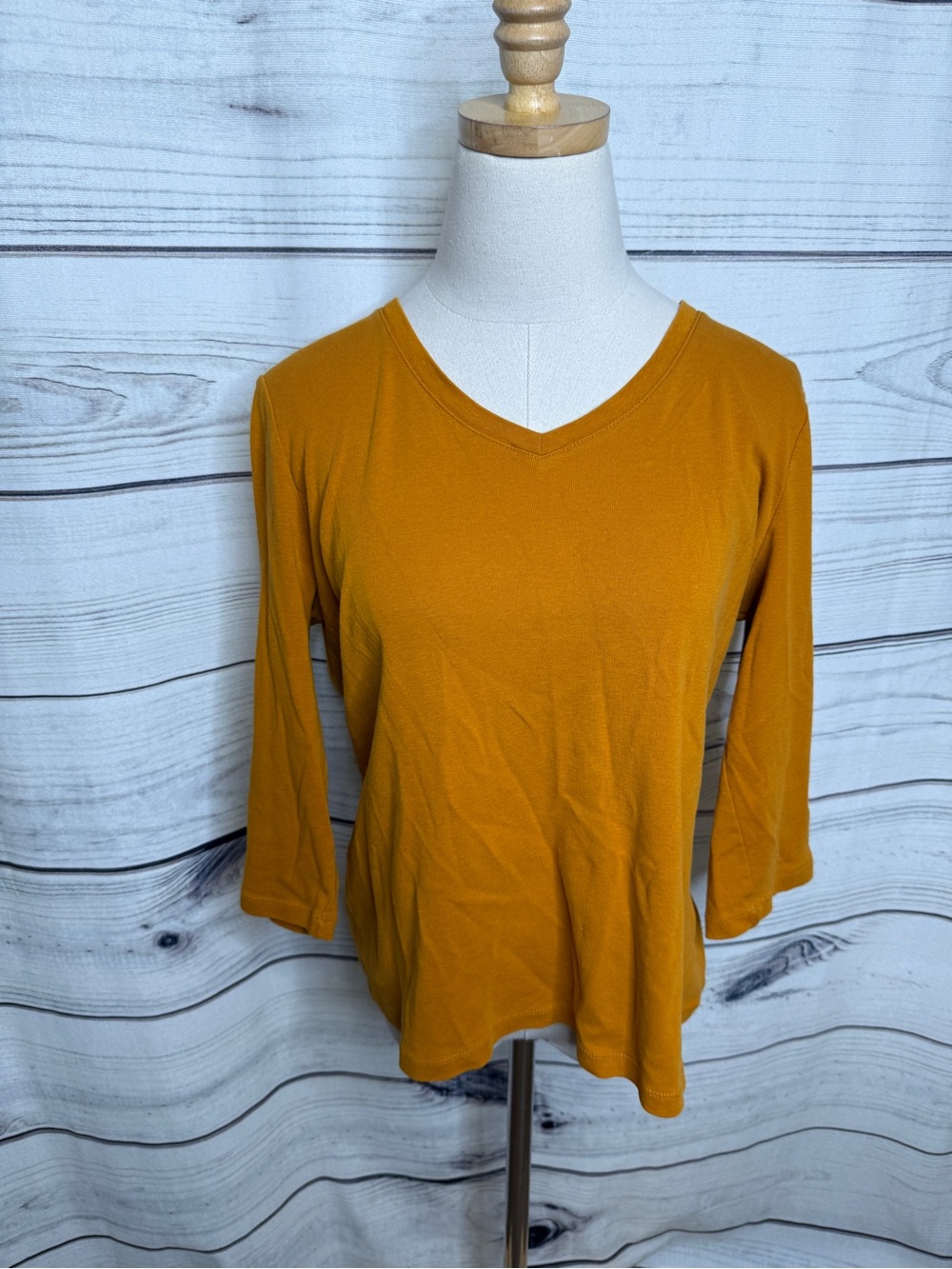 St. John's Bay Mustard V-Neck 3/4 Sleeve Top